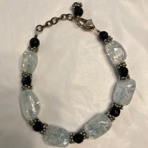 Set of 2 - Sterling Silver Blue and White Crackle/Black Onyx Bracelet.